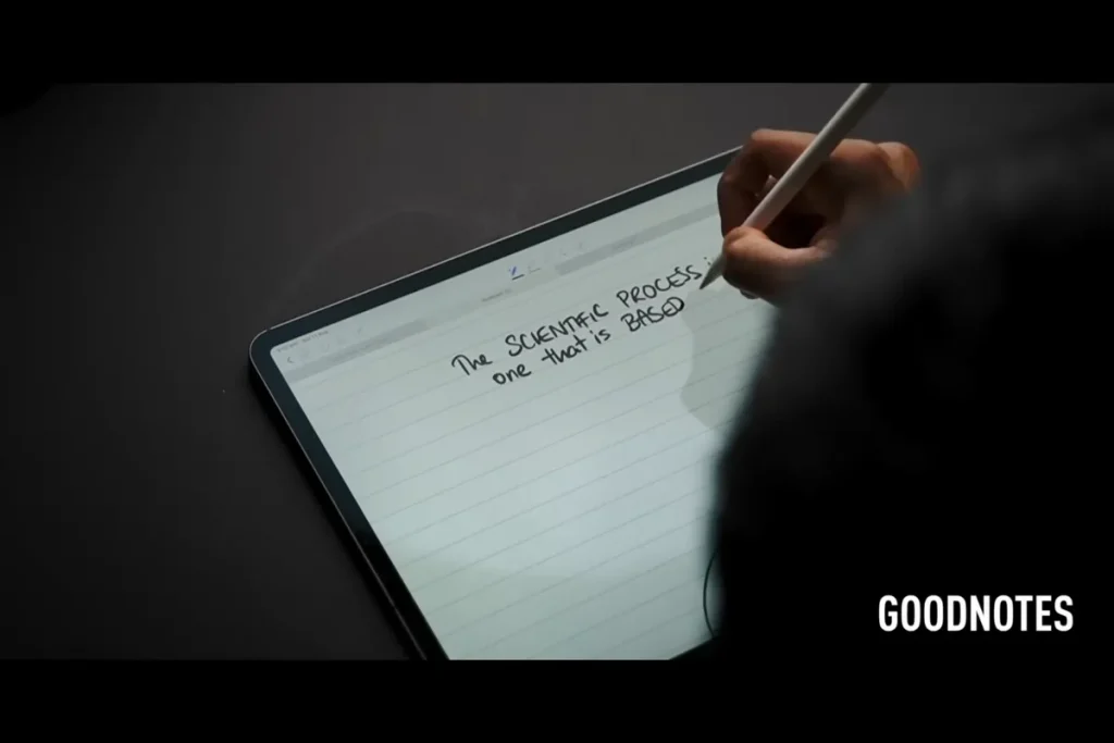 Handwriting experience on GoodNotes with a stylus used to write on the screen.