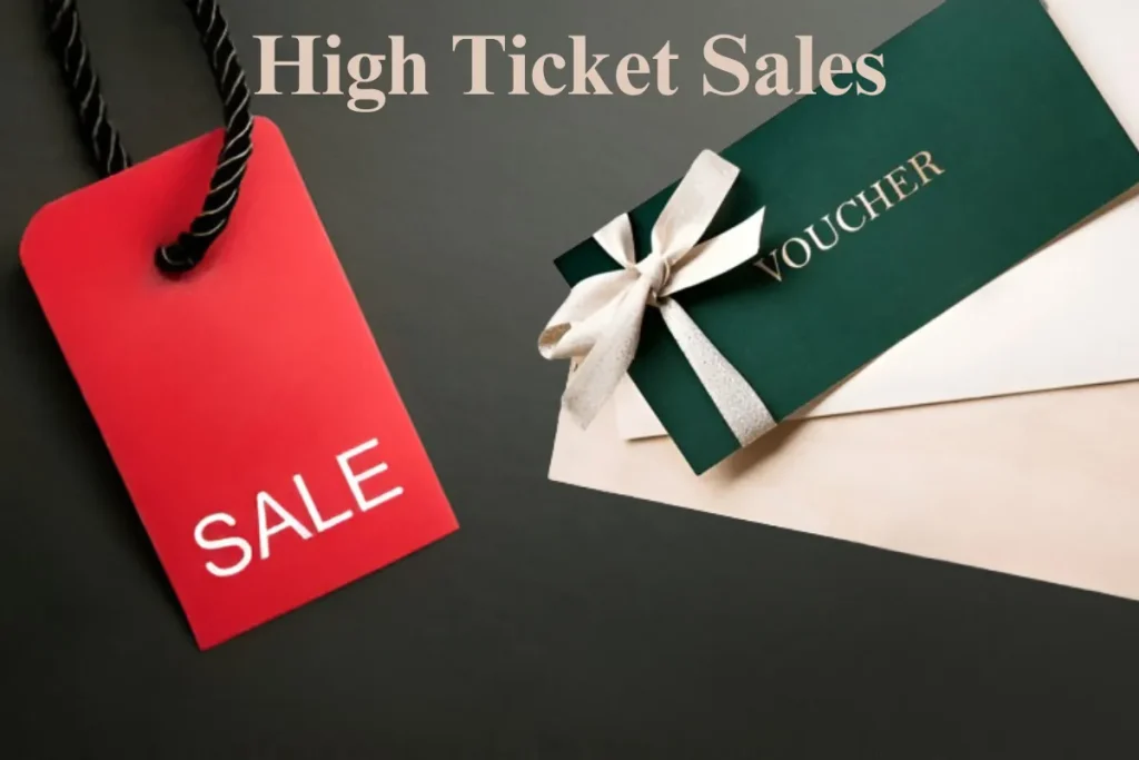 An image of a sale tag and a voucher, symbolizing high-ticket sales and premium offers.