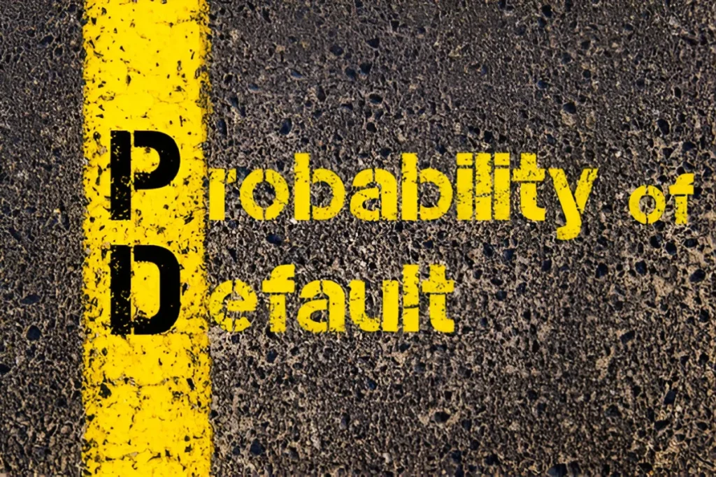 Image displaying the term 'Probability of Default' (PD) written on a road, symbolizing financial risk and default potential.