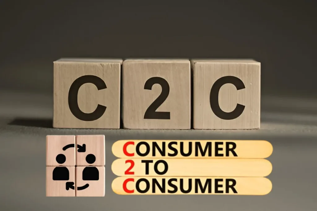 C2C Consumer to Consumer commerce concept displayed with blocks