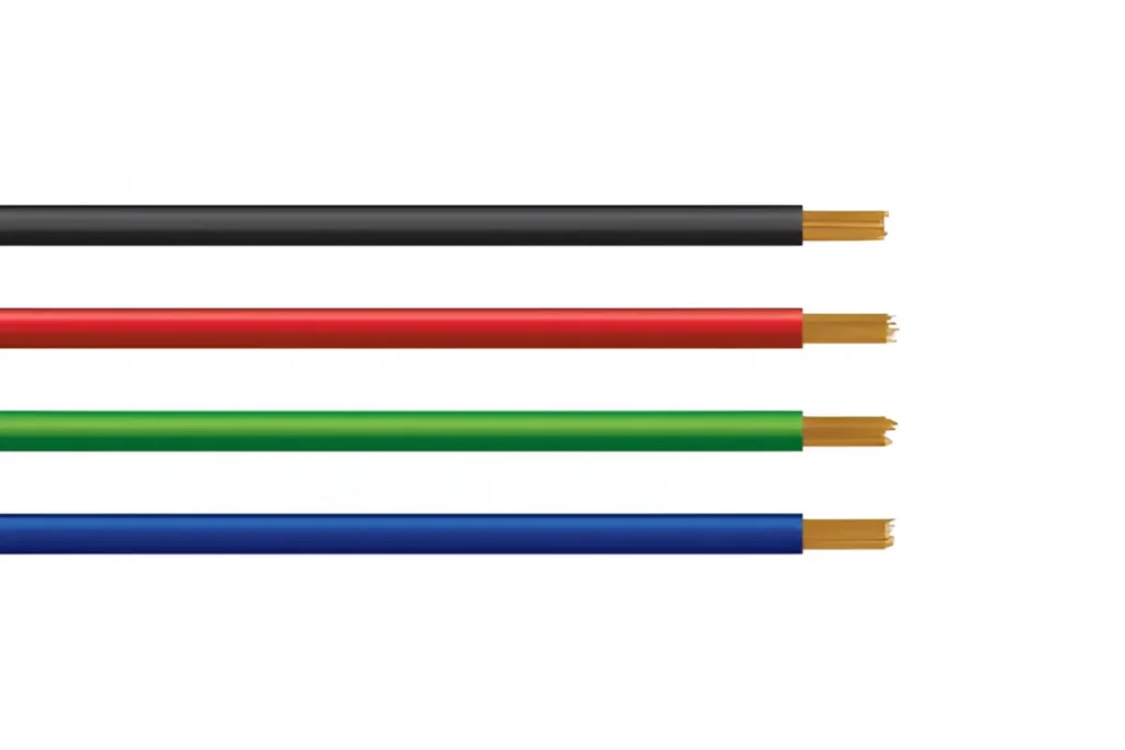 An image displaying the color coding for the internal fibers within a fiber optic cable, which aids in identification during splicing and maintenance.