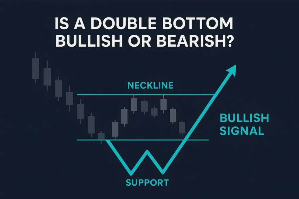 Chart illustrating the double bottom pattern in technical analysis, showing a bullish signal after two support touches and a breakout above the neckline.