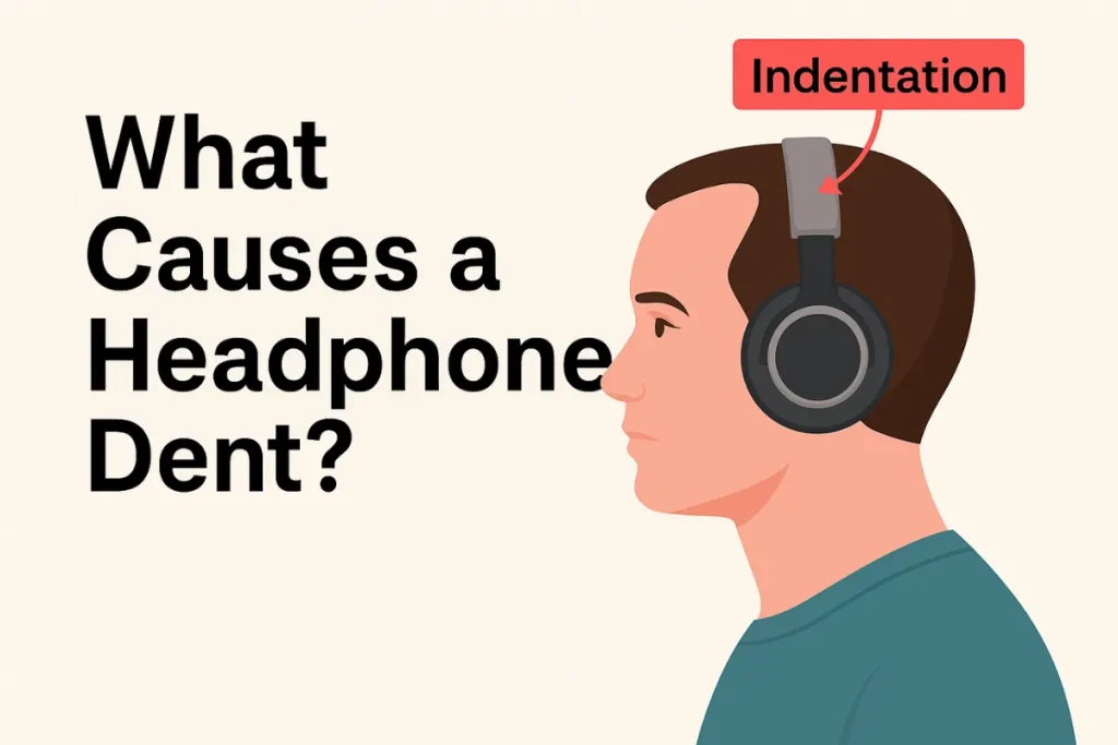 Illustration showing a labeled headphone indentation on a man's head