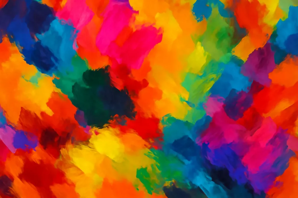 A digital abstract painting featuring bold colors and geometric shapes that evoke emotions without representing reality.