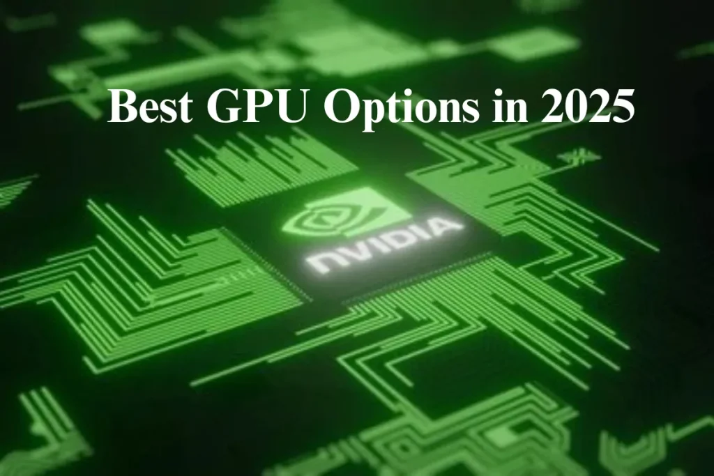 Close-up shot of Nvidia GPU with a futuristic circuit background, showcasing the best GPU options in 2025.