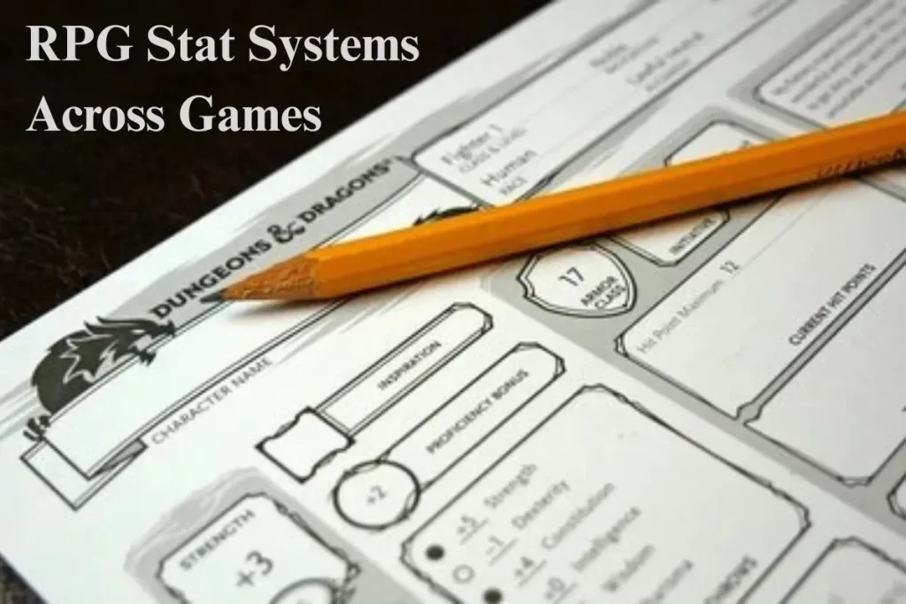 A pencil and Dungeons & Dragons character sheet showing RPG stat systems and calculations.