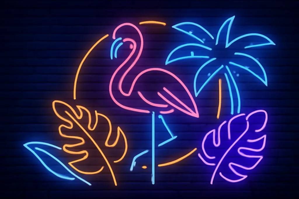 A digital neon art illustration featuring glowing lights, vibrant colors, and a futuristic, tech-inspired aesthetic.