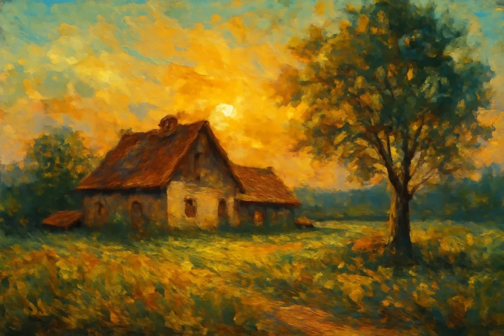 A traditional oil painting on canvas showcasing vibrant colors, realistic textures, and a detailed portrait.