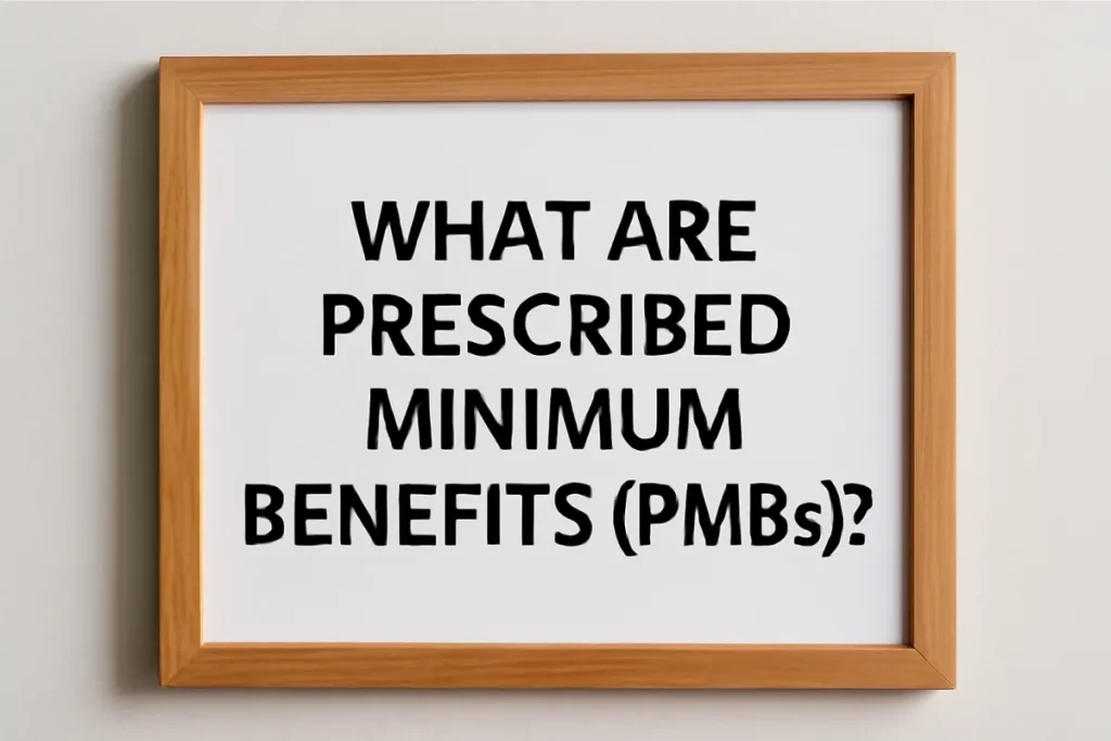 A framed question on a light gray background asking, "What Are Prescribed Minimum Benefits (PMBs)?" in bold, black text, emphasizing the healthcare concept.