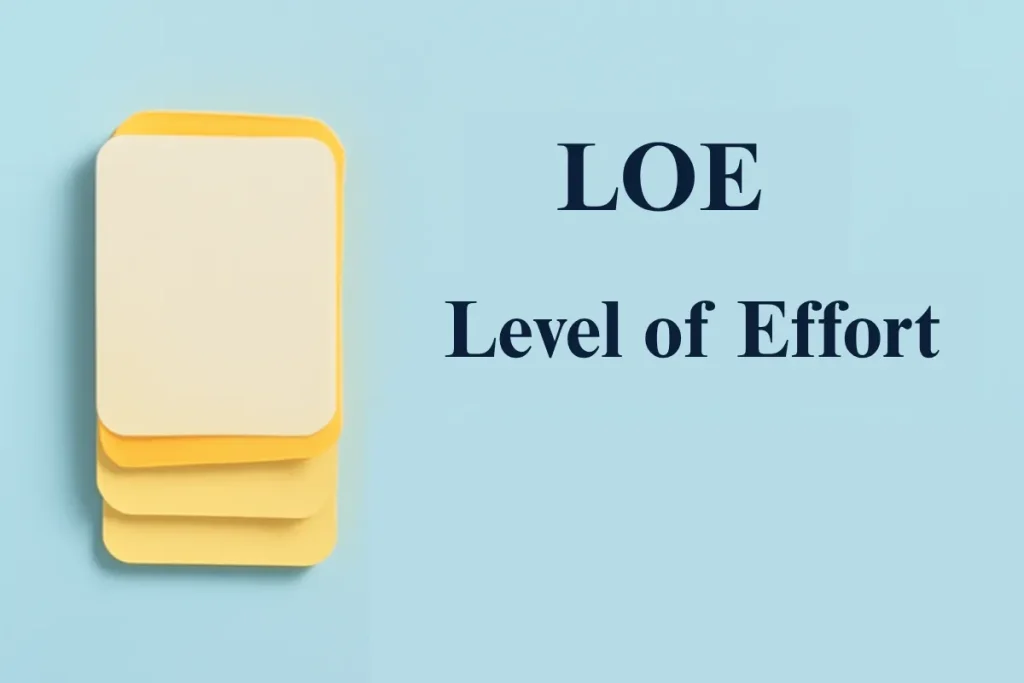 A digital design with the text 'LOE Level of Effort' and icons representing various interpretations of 'LOE.'